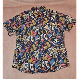 Eddie Bauer Men's L Baja Classic Fit Tropical Monstera Leaf Print Short Sleeve